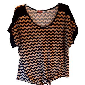 Carol Rose Women's T-Shirt Brown Black Chevron Short Sleeve Front Knot Stretch